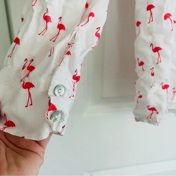 Just Living Flamingo Print Button Down Top Pink White Size L - Picture 4 of 15